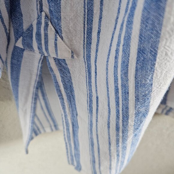 Cabi Woman Size M Linen Blend Vertical Stripe Bishop Sleeves Collared Tunic - Picture 5 of 8